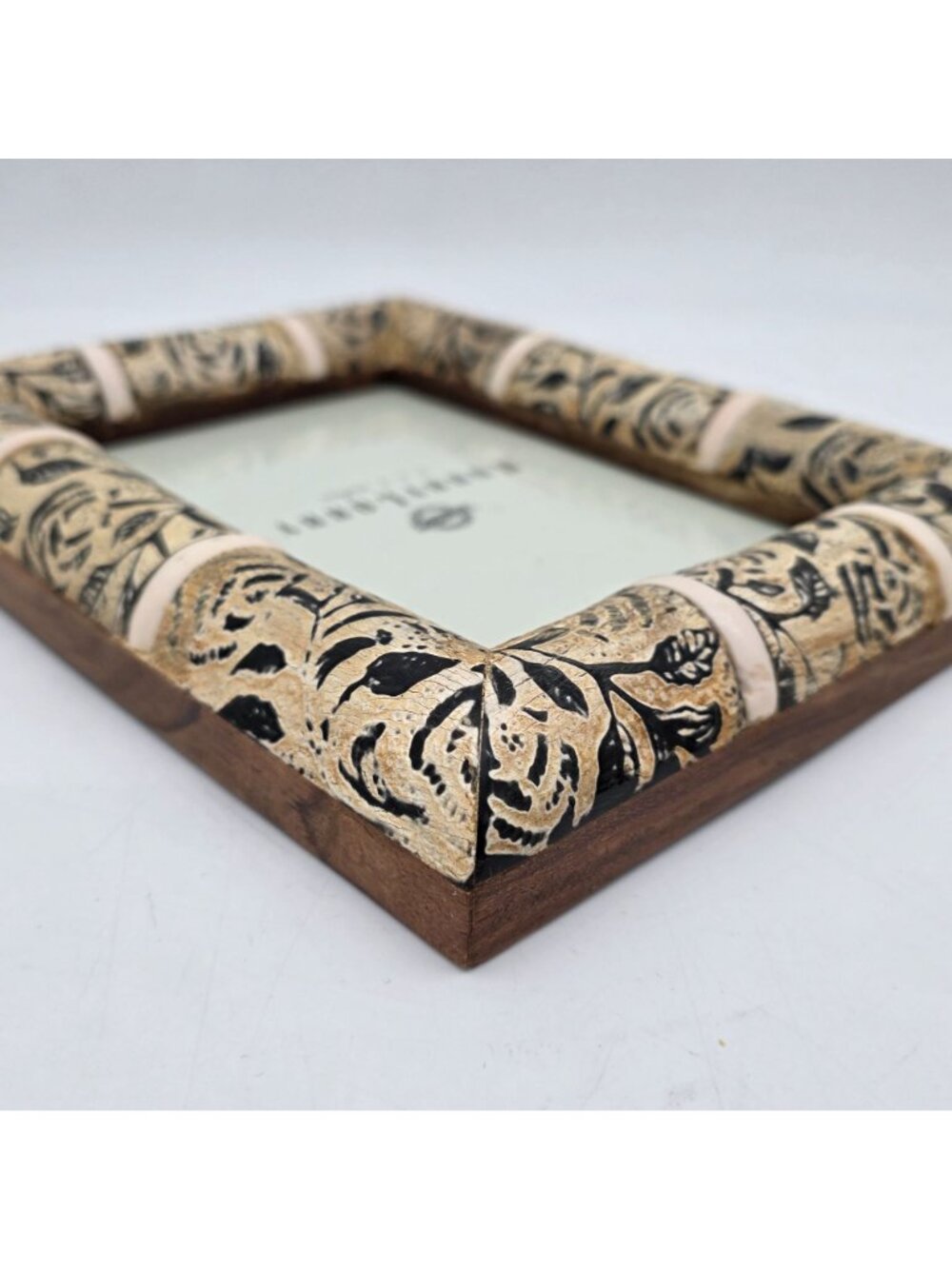 5x7 Picture Frame Floral Design Beige & Black Distressed Finish Tabletop - Picture 8 of 10